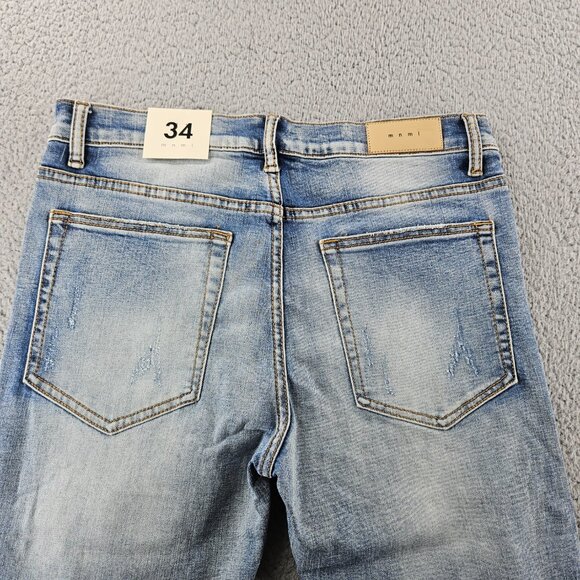 mnml Jeans Mens 34 Blue X203 Stretch Denim Distressed Ripped Slim Fit - Picture 14 of 16